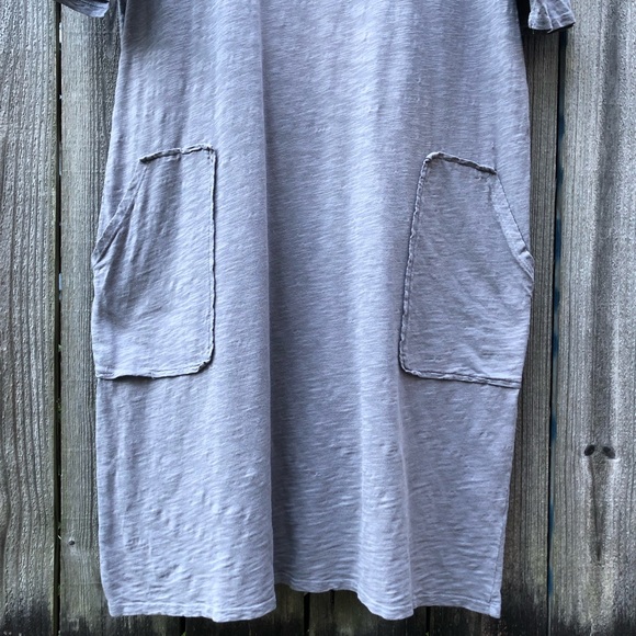 Mododoc 100% Cotton Shirt Dress Size L Gray Exposed Pockets Lagenlook - Picture 3 of 11
